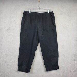 J Jill Pants Womens‎ M Black Love Linen Capri Elastic High Waist Pull On Coastal